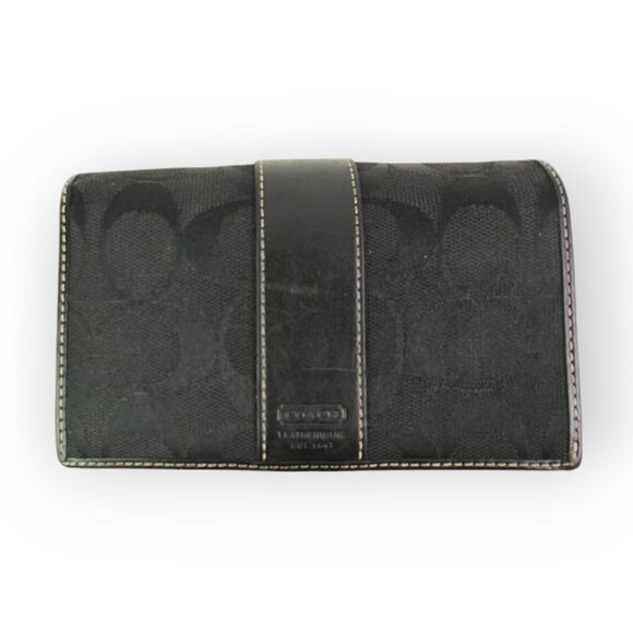COACH CC LOGO CANVAS GENUINE LEATHER BLACK WALLET - Picture 2 of 11